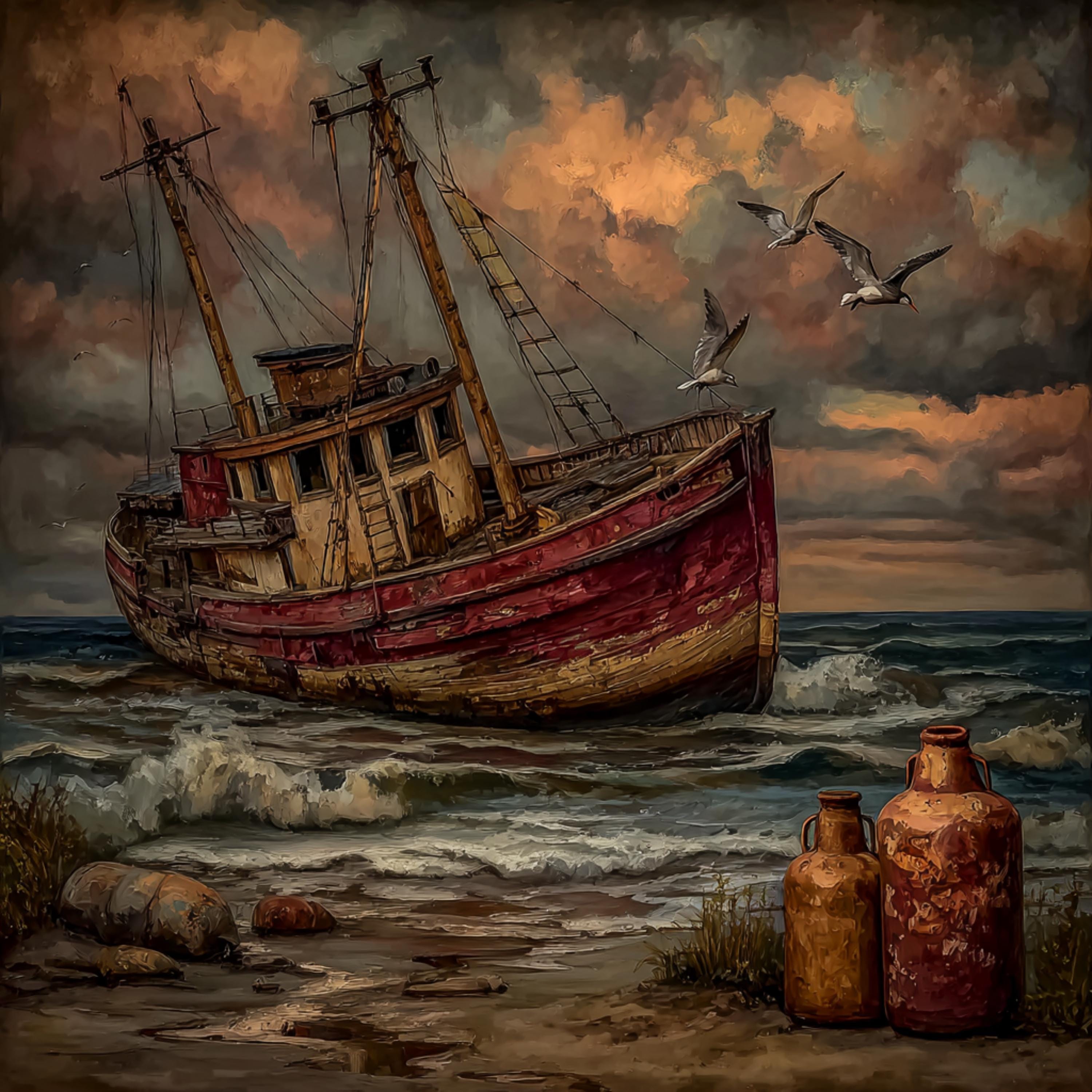 15 Red Boat Ocean Scene Wall Art, Rustic Rowboat Coastal Prints, DIY Nautical Art, Fishing Trawler Digital Images for Beach Home Decor