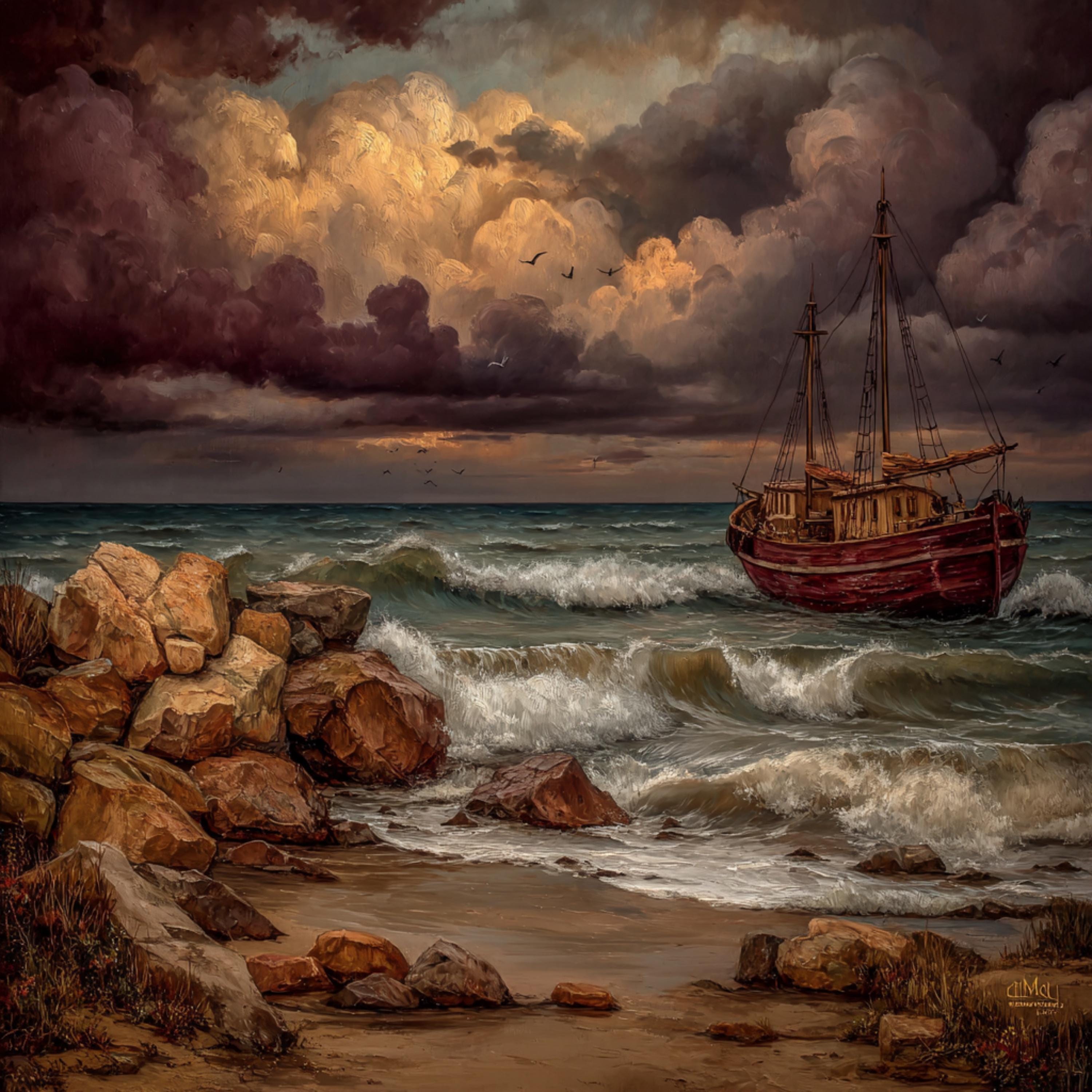 15 Red Boat Ocean Scene Wall Art, Rustic Rowboat Coastal Prints, DIY Nautical Art, Fishing Trawler Digital Images for Beach Home Decor