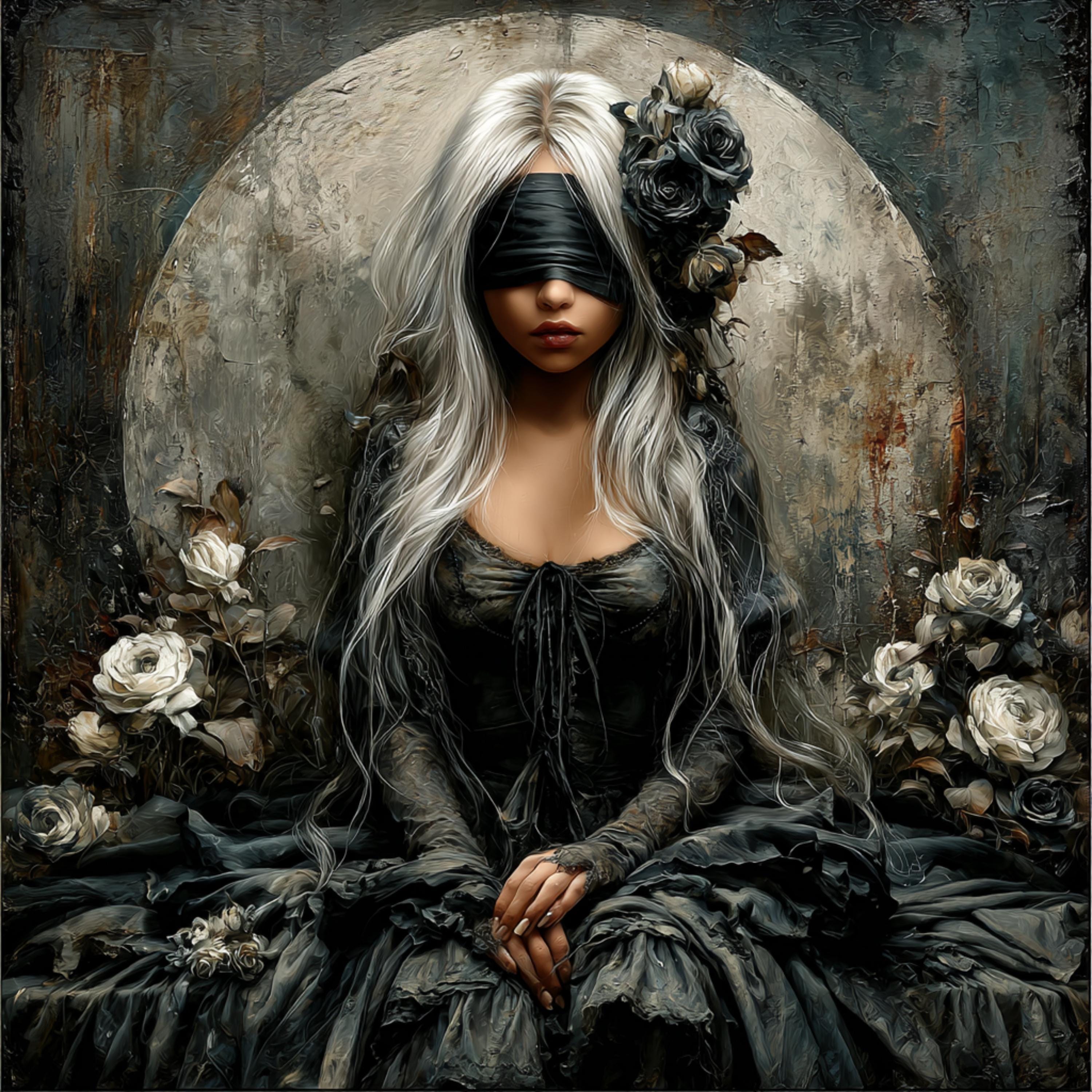 25 DIY Wall Art Gothic Fantasy Woman Digital Images, Blindfolded Dark Aesthetic Art for Bedroom Decor, Sublimation Prints for Crafters