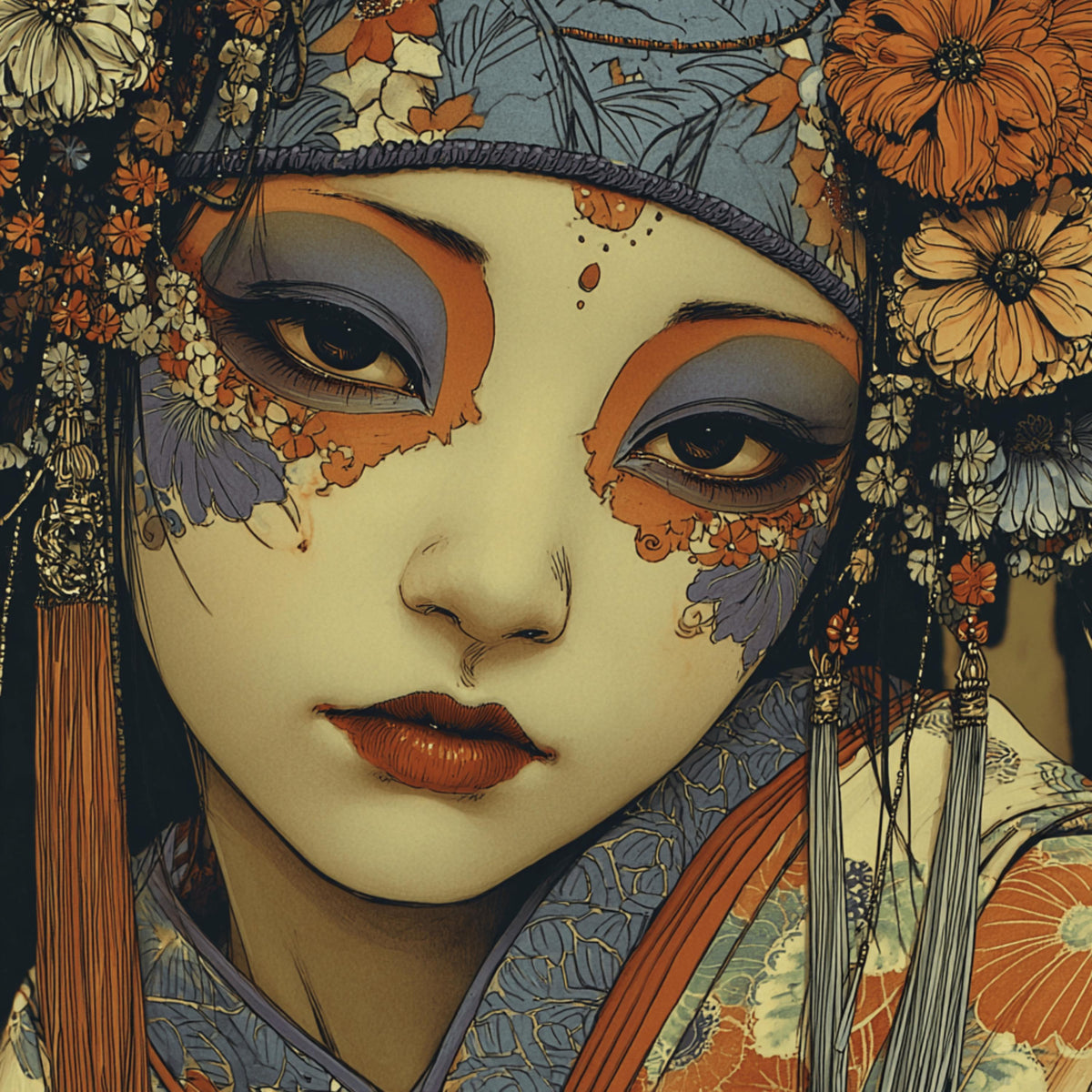 45 DIY Wall Art Geisha Portraits, Japanese Style Digital Prints, Floral Kimono Sublimation Art, Elegant Boho Artwork for Crafters Decor