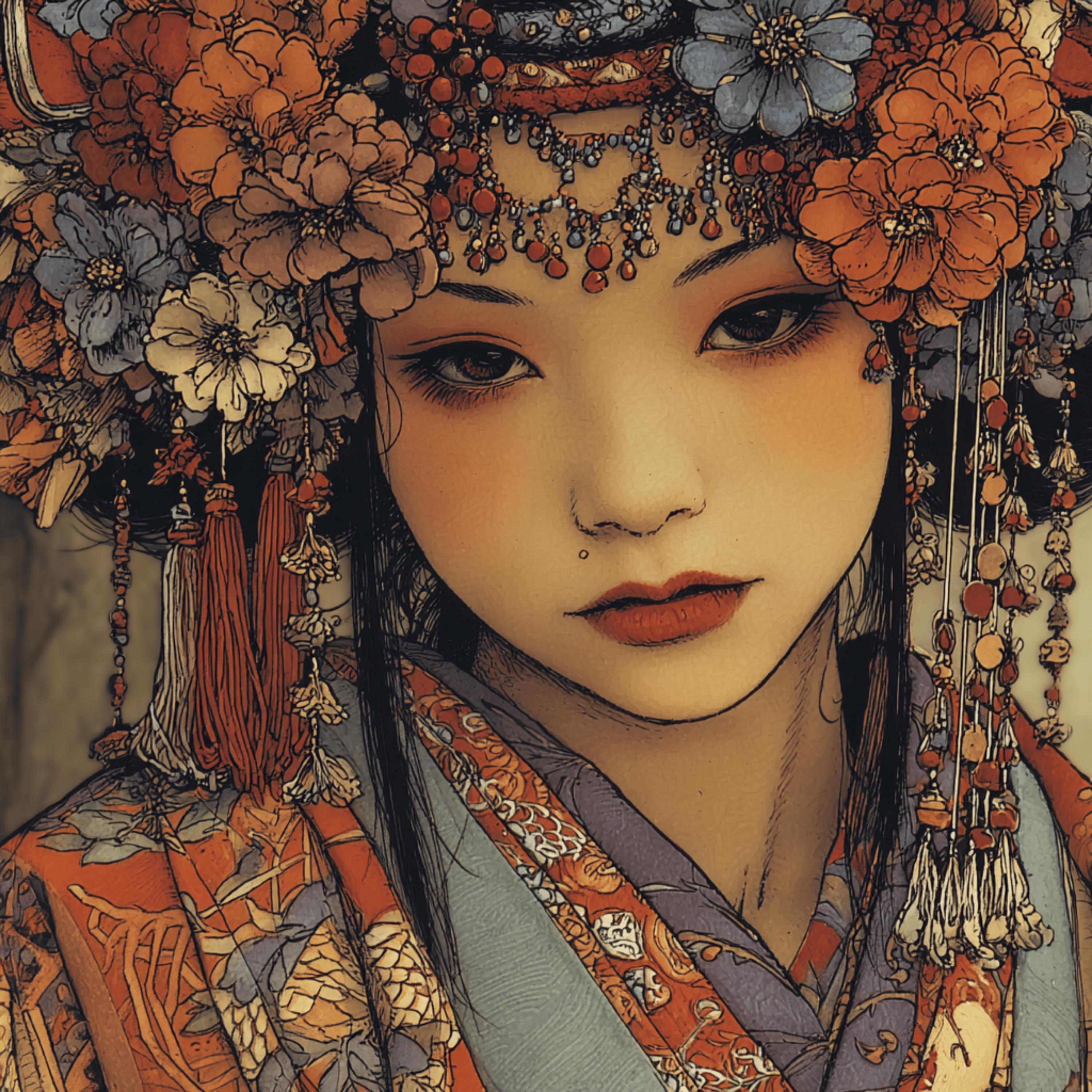 45 DIY Wall Art Geisha Portraits, Japanese Style Digital Prints, Floral Kimono Sublimation Art, Elegant Boho Artwork for Crafters Decor