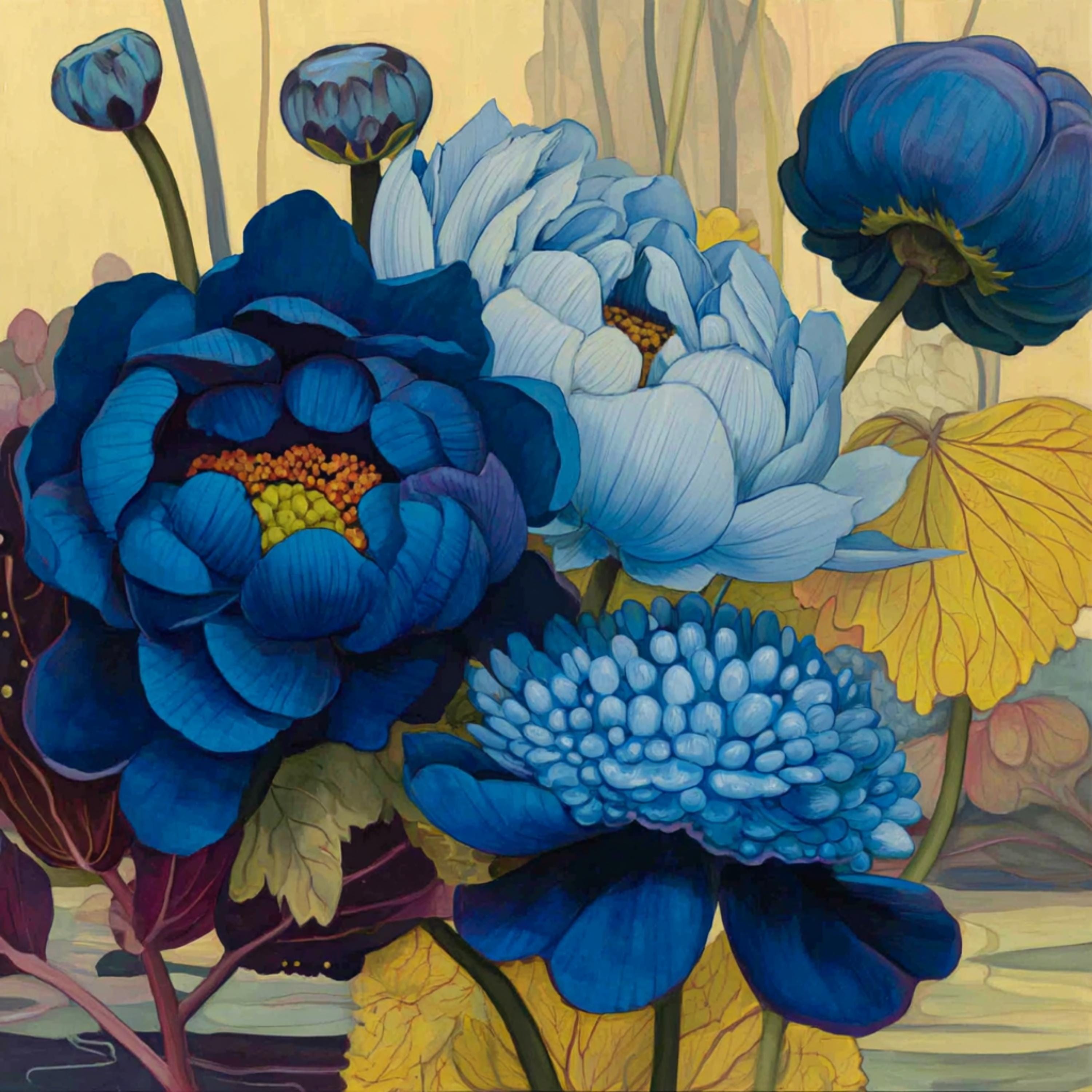 12 Blue Flower Wall Art, DIY Botanical Prints for Kitchen or Dining, Digital Peony Art for Sublimation & POD Crafters, Summer Artwork.