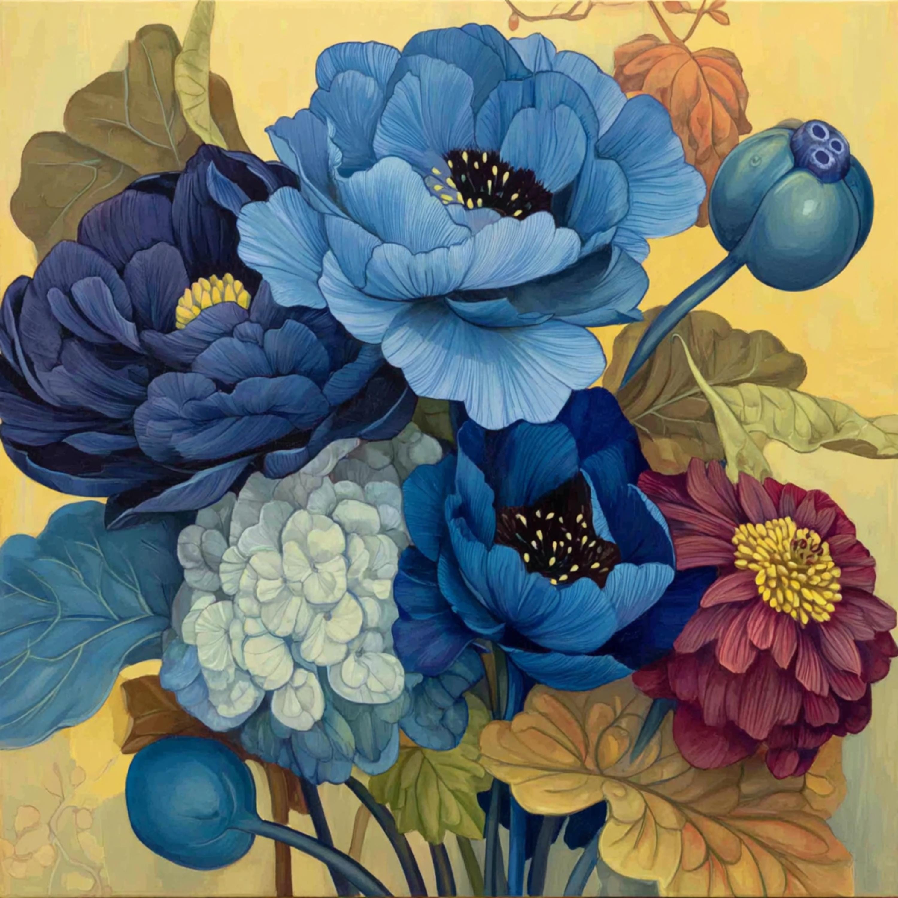 12 Blue Flower Wall Art, DIY Botanical Prints for Kitchen or Dining, Digital Peony Art for Sublimation & POD Crafters, Summer Artwork.