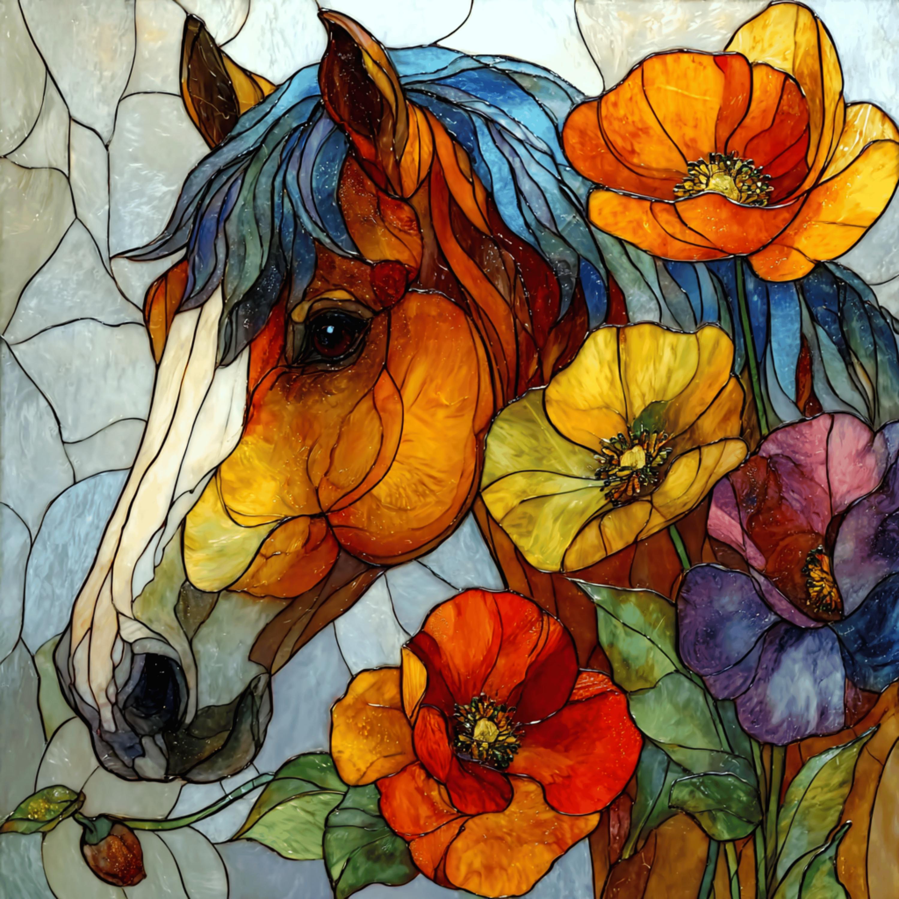 15 DIY Wall Art Digital Stained Glass Horse  | Equestrian Digital Art for Farmhouse Decor, Sublimation Projects & Printable Craft Ideas