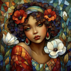 15 Stained Glass Woman Wall Art, Floral Face Portraits, Boho Printable Artwork, DIY Wall Art for Bedroom, POD Sublimation Art for Gifts