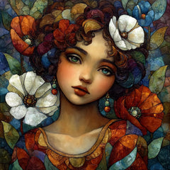 15 Stained Glass Woman Wall Art, Floral Face Portraits, Boho Printable Artwork, DIY Wall Art for Bedroom, POD Sublimation Art for Gifts