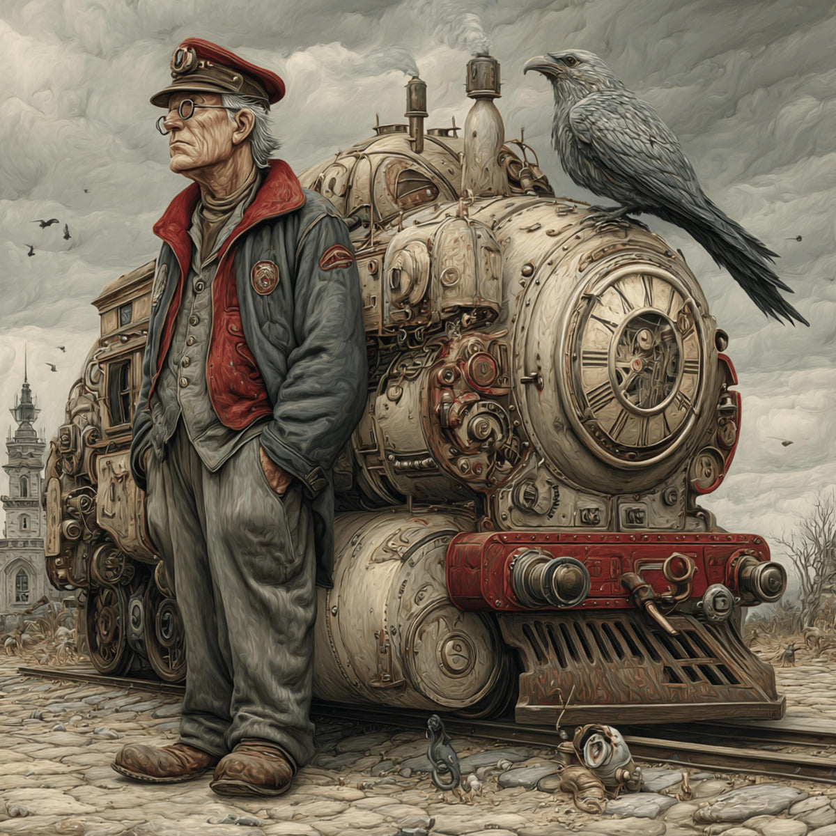 40 Steampunk Surrealism Wall Art Bundle – Printable Train Dog Clockwork Engineer Mechanical Clown, DIY Man-Cave Decor POD Sublimation Images