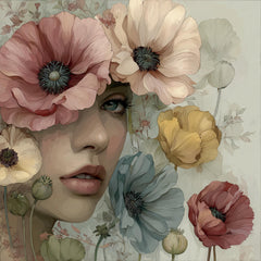 12 DIY Wall Art Woman with Flowers Printable Floral Portraits Feminine Botanical Artwork for POD, Bedroom Decor & Crafting Projects