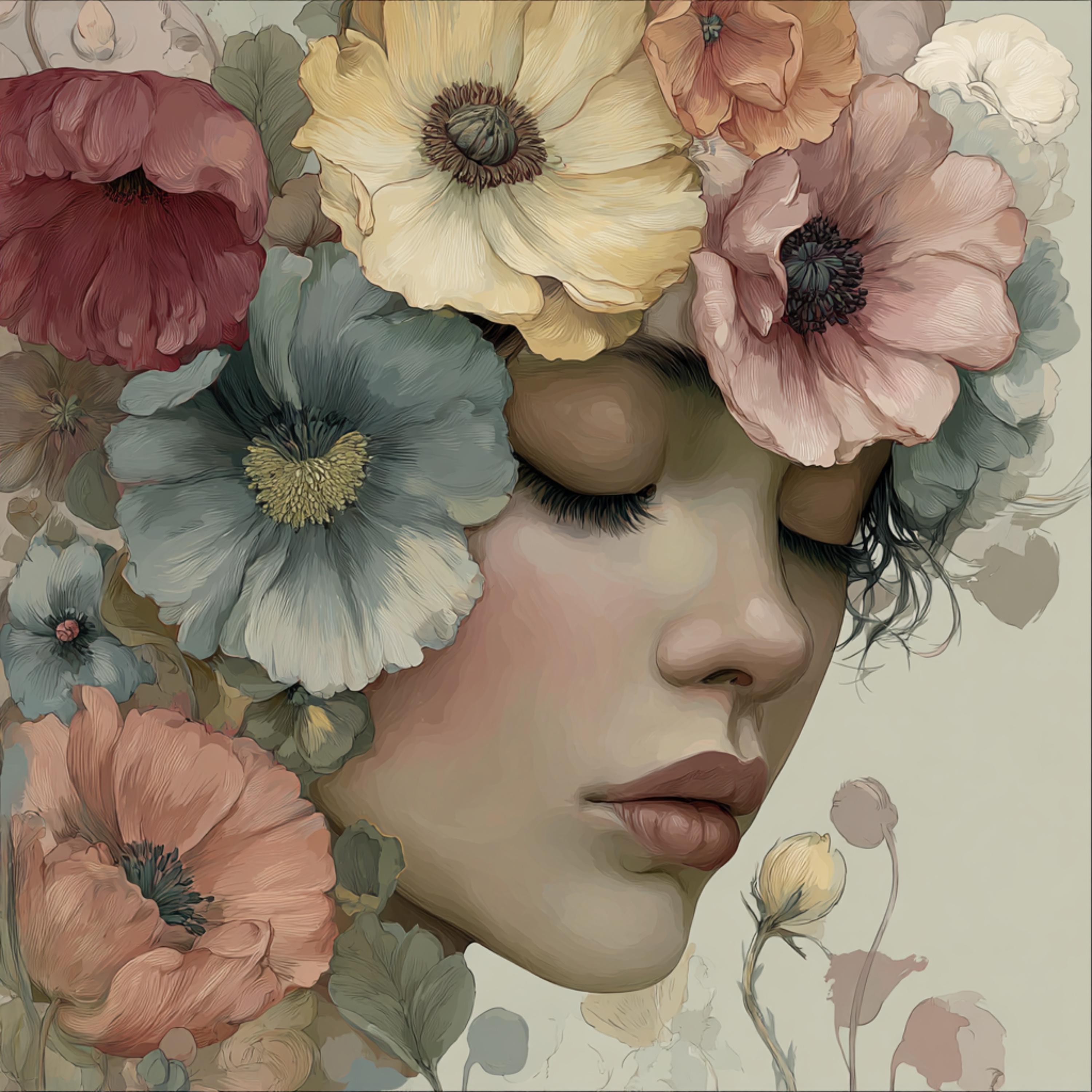 12 DIY Wall Art Woman with Flowers Printable Floral Portraits Feminine Botanical Artwork for POD, Bedroom Decor & Crafting Projects