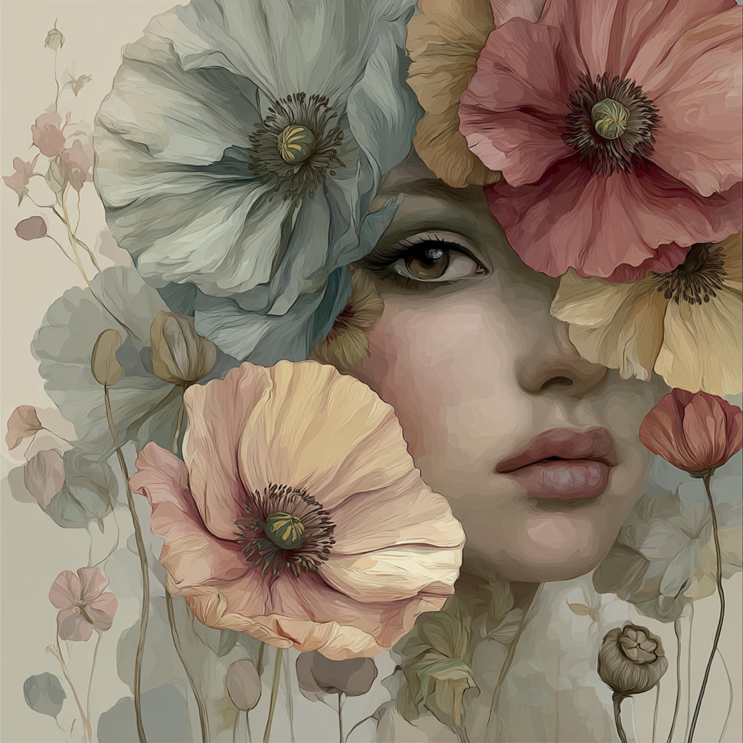 12 DIY Wall Art Woman with Flowers Printable Floral Portraits Feminine Botanical Artwork for POD, Bedroom Decor & Crafting Projects