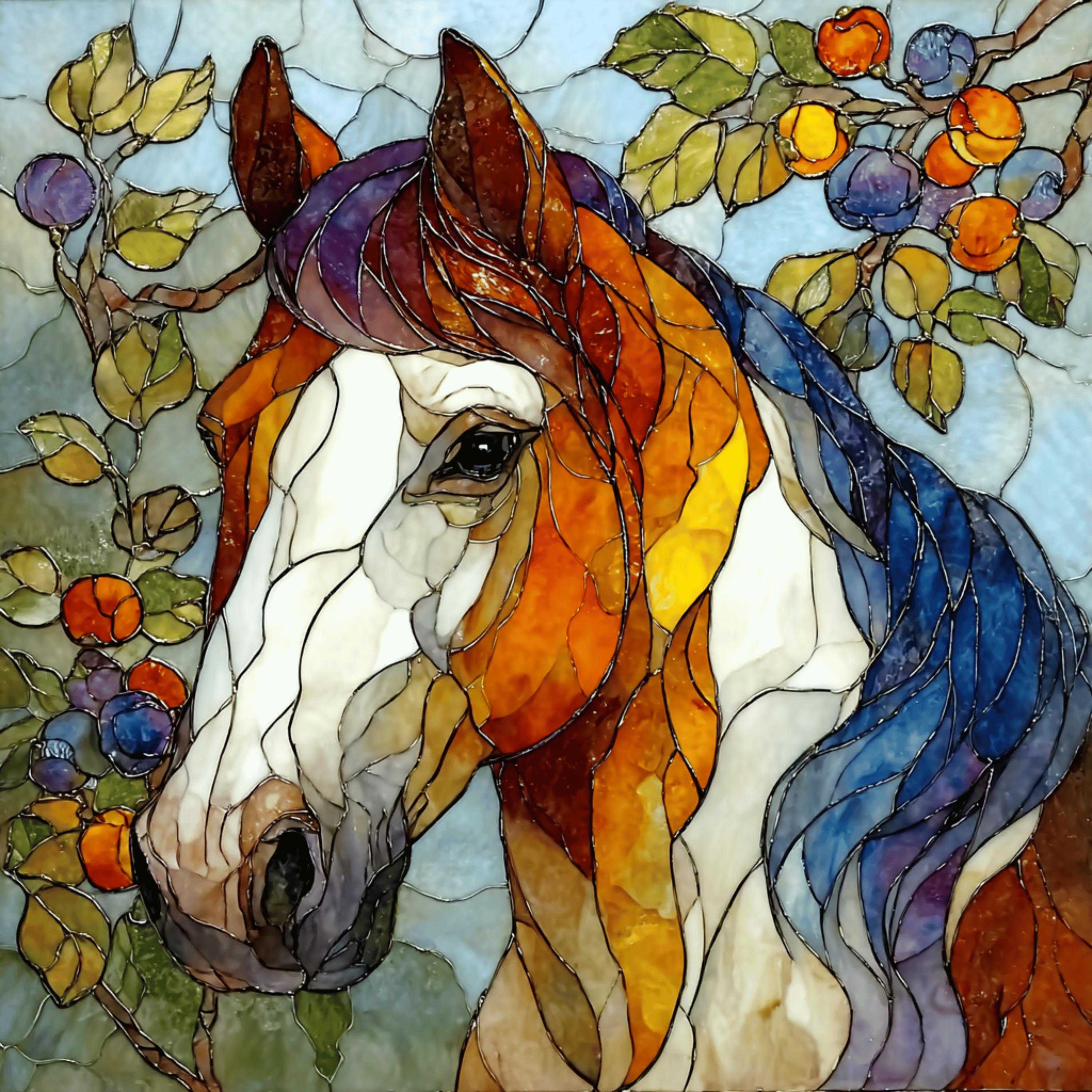15 DIY Wall Art Digital Stained Glass Horse  | Equestrian Digital Art for Farmhouse Decor, Sublimation Projects & Printable Craft Ideas