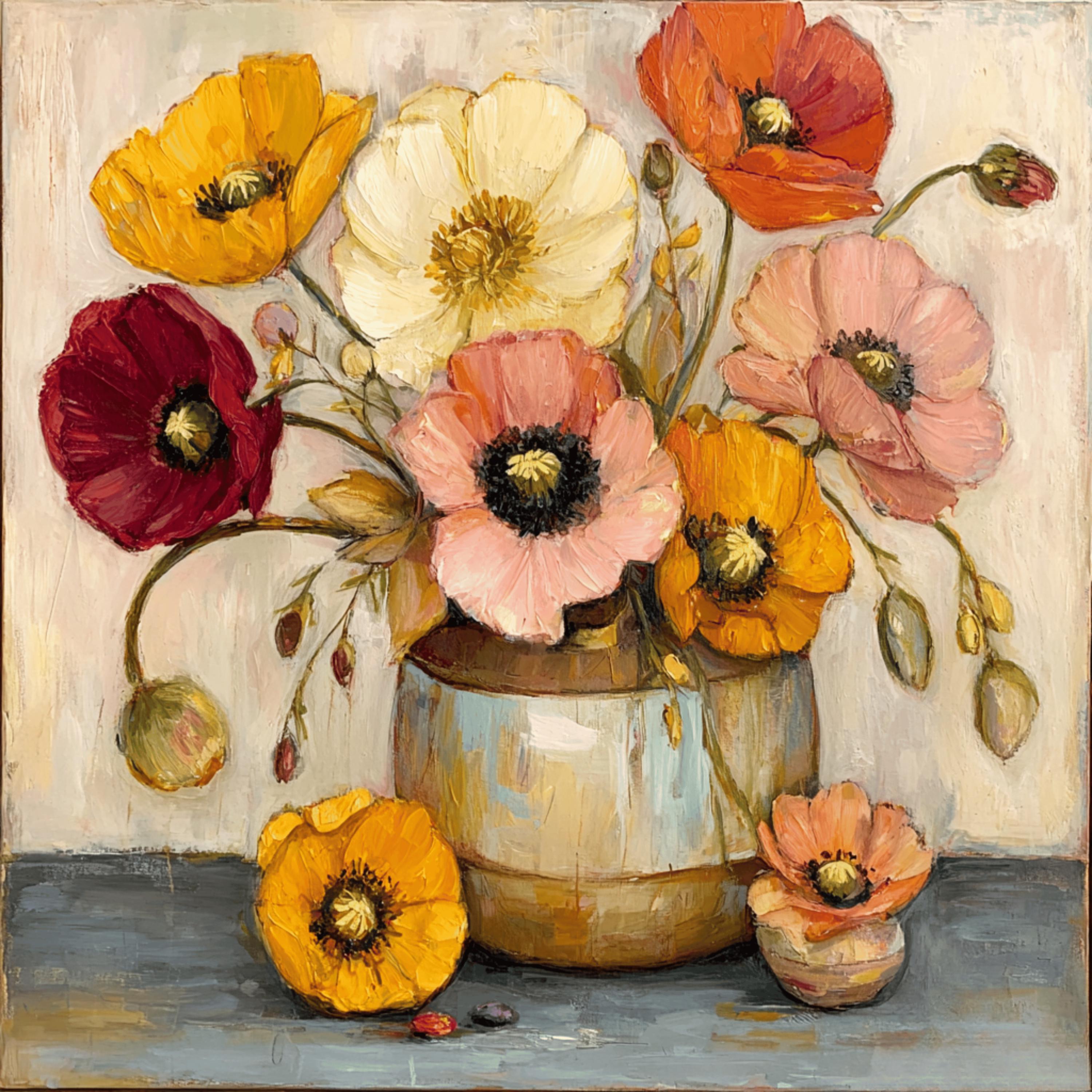 11 DIY Wall Art Printable Poppies, Yellow Poppies Ceramic Vase, Floral Still Life Artwork for Kitchen, Farmhouse Wall Decor, Instant PNG Set