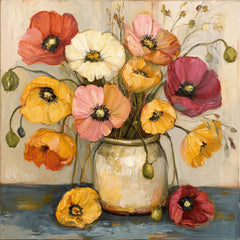 11 DIY Wall Art Printable Poppies, Yellow Poppies Ceramic Vase, Floral Still Life Artwork for Kitchen, Farmhouse Wall Decor, Instant PNG Set