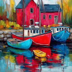 12 DIY Wall Art Printable Coastal Boats, Red Rowing Boats Harbor Artwork, Nautical Home Decor, Seaside Wall Art, Instant Download PNG Set