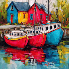 12 DIY Wall Art Printable Coastal Boats, Red Rowing Boats Harbor Artwork, Nautical Home Decor, Seaside Wall Art, Instant Download PNG Set