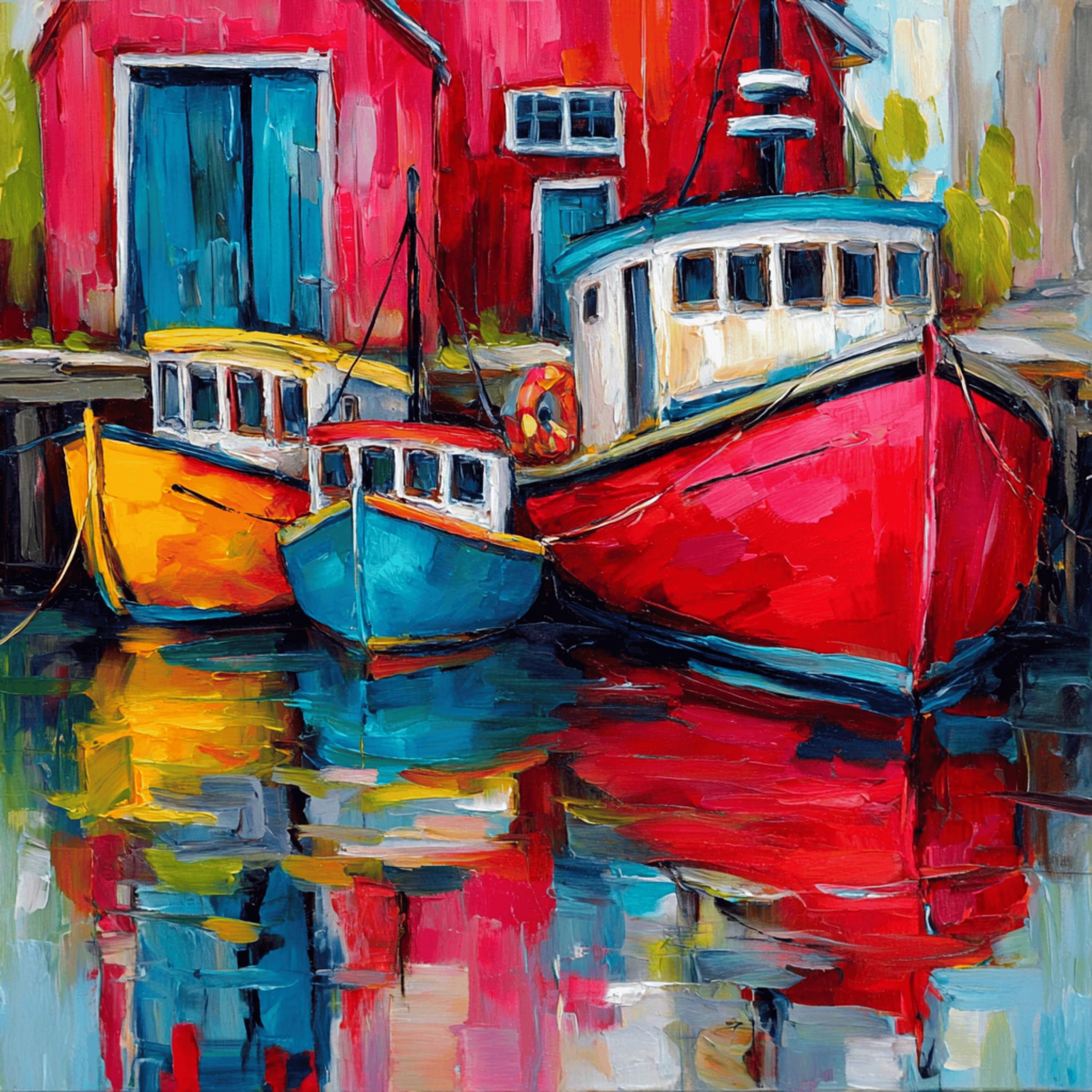12 DIY Wall Art Printable Coastal Boats, Red Rowing Boats Harbor Artwork, Nautical Home Decor, Seaside Wall Art, Instant Download PNG Set